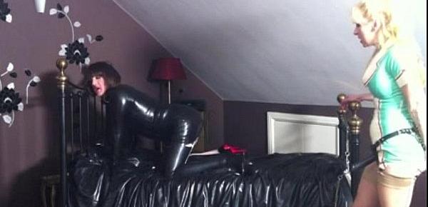  Latex sissy slut panked and strapon fucked